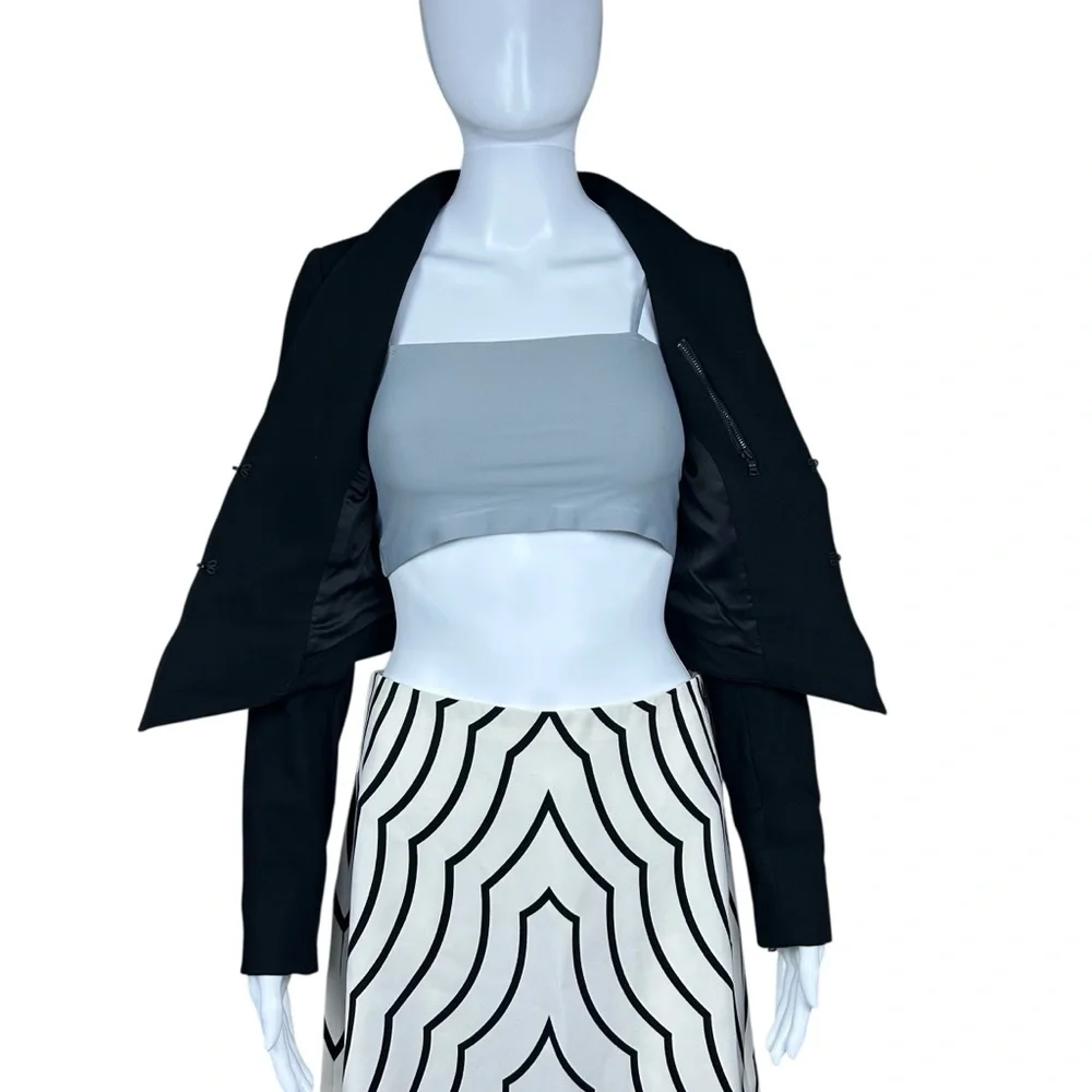 Alice + Olivia Black Cropped Blazer XS Modern Minimalist Art Deco Event Jacket - Picture 8 of 14
